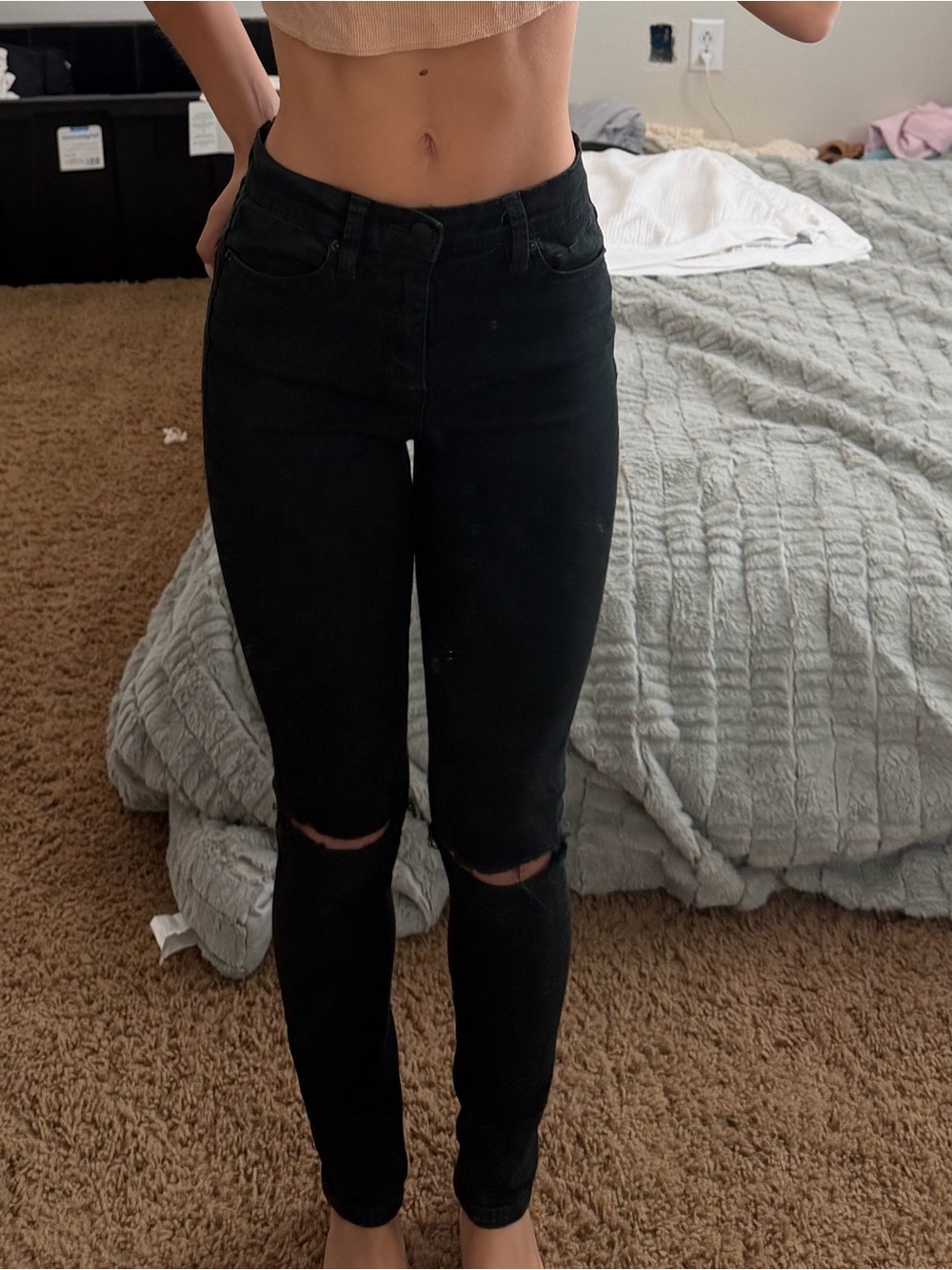 BDG Black High-Rise Skinny Jeans with Knee Rips